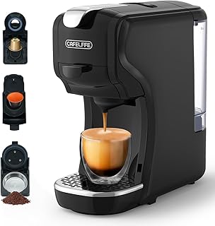 Cafelffe MK-611 Machine à café automatique 3 en 1 avec capsules NS, DG et café moulu, avec porte-tasse réglable, pour cappuccino et latte. Idéale pour la maison, le bureau ou comme cadeau.